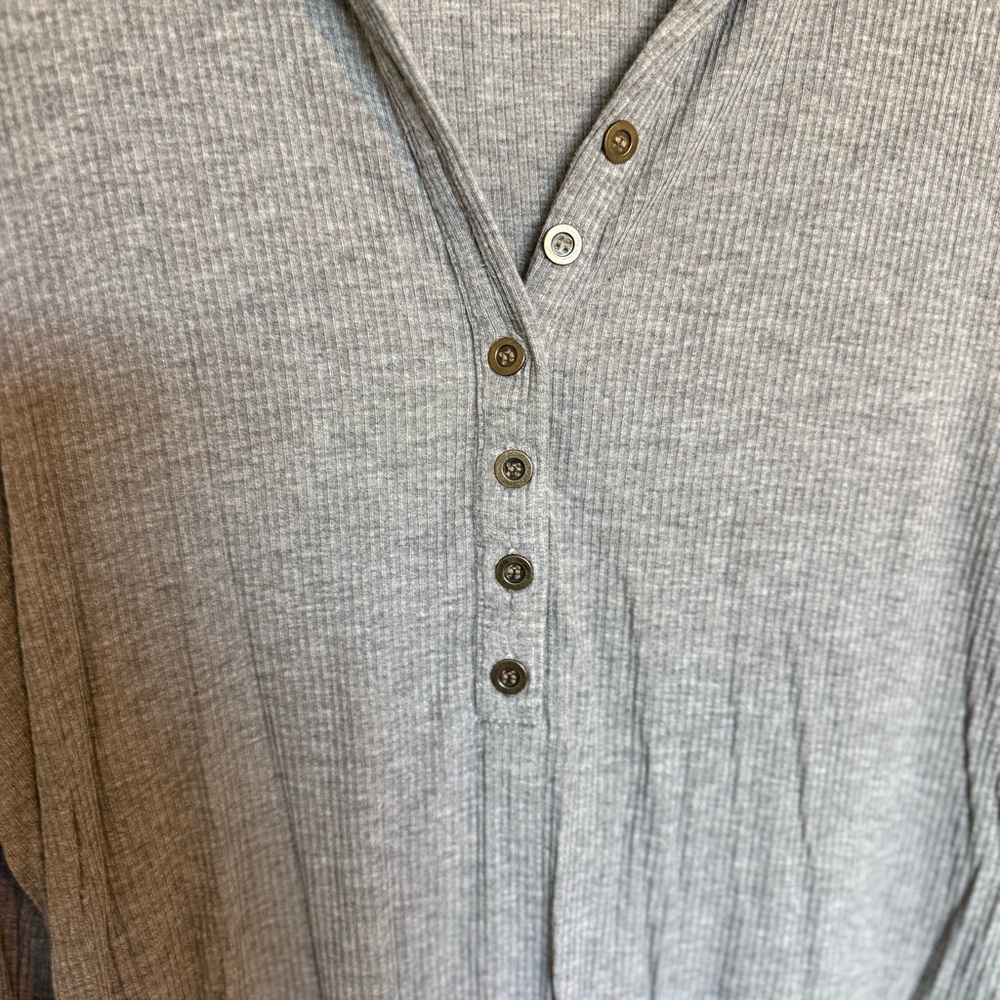 Chriselda Long Sleeve Ribbed Henley Tunic Top Sexy V Neck T Shirt L Dark Grey - Picture 3 of 7